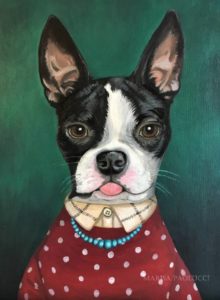 Pet portrait of french bulldog wearing red sweater