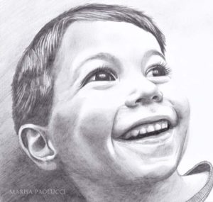 pencil illustration of smiling boy