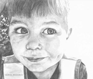 Pencil illustration of mischievous boy