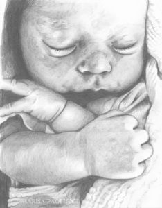 Pencil drawing of newborn baby