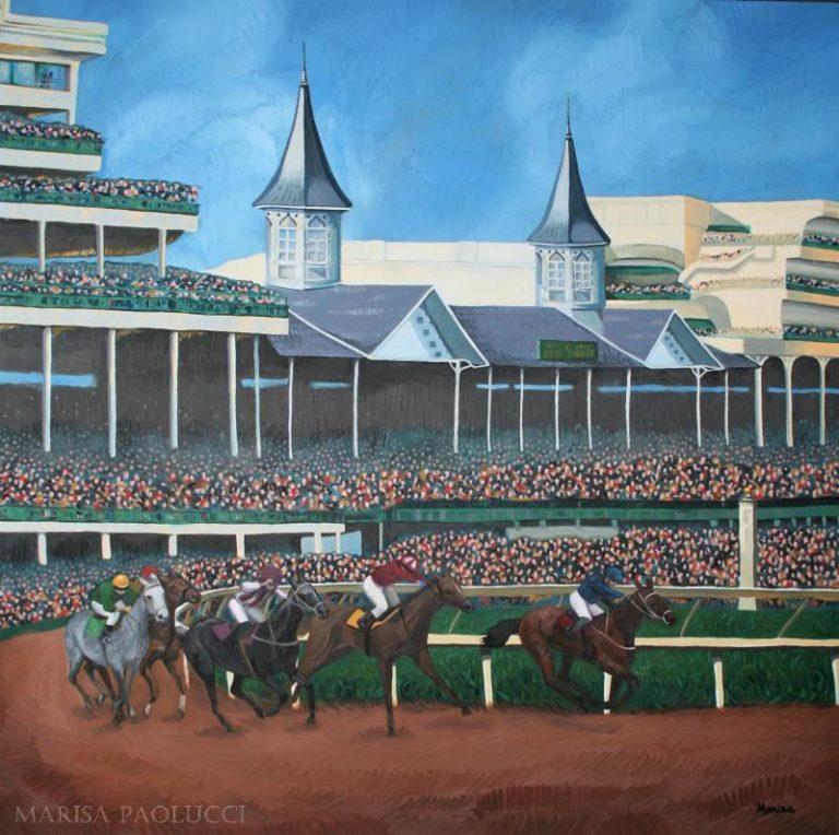 oil painting of Churchill Downs, Louisville, KY. The Kentucky Derby.
